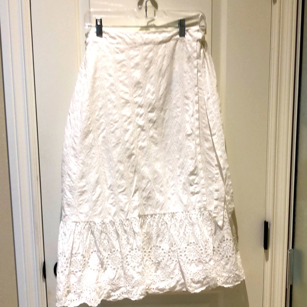 White eyelet wrap skirt